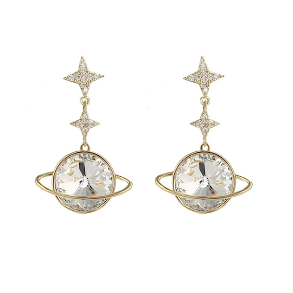 Last One Swarovski Crystal Planet Earrings – 30×10mm – Gold Tone – NWT